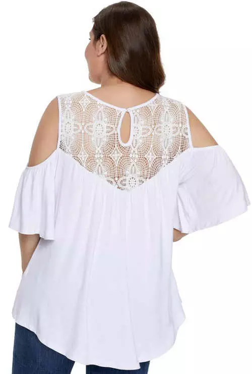 Бяла блуза с дантелен гръб