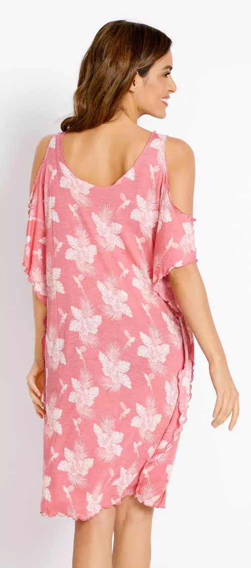 Розова флорална плажна рокля с дължина до коляното