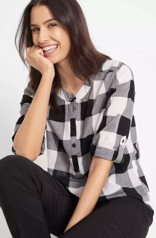 Удобна карирана памучна блуза за жени
