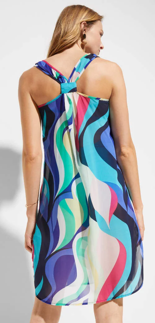 Многоцветна плажна рокля с открит гръб