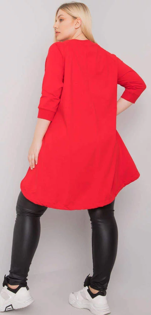 Червена oversize блуза с три-четвърти ръкави